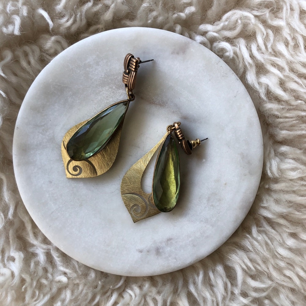 Playful Shimmery Green and Metal Earrings